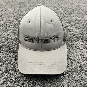 Carhartt Men's Canvas Mesh Back Logo Graphic Cap Asphalt Gray Black SnapBack
